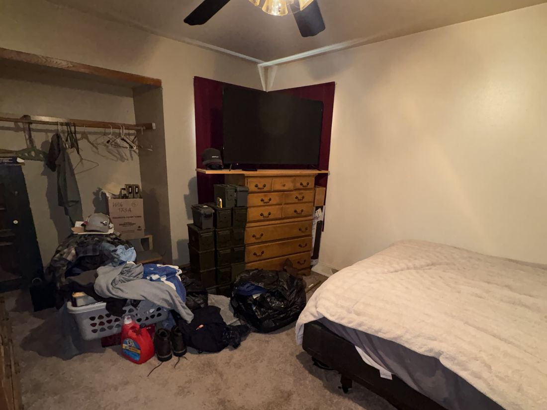 Bedroom in the Cudahy ranch photographed in as-purchased condition