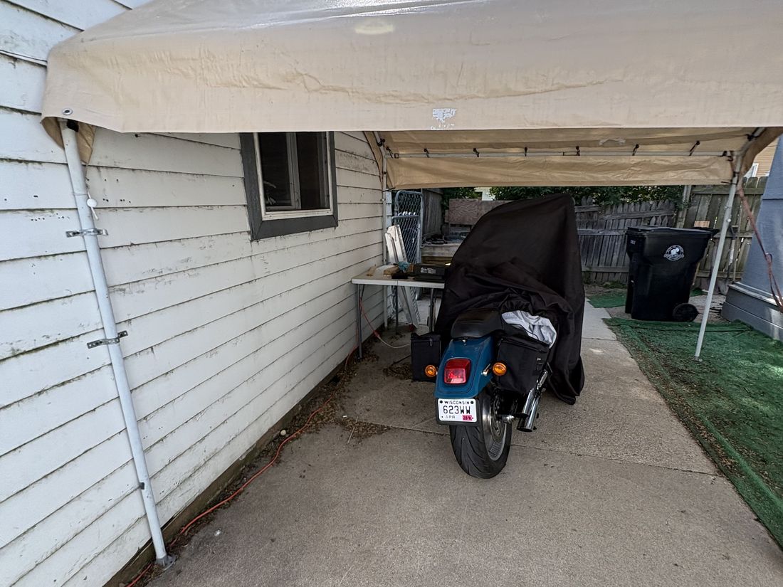 Covered parking area alongside the Cudahy, WI property